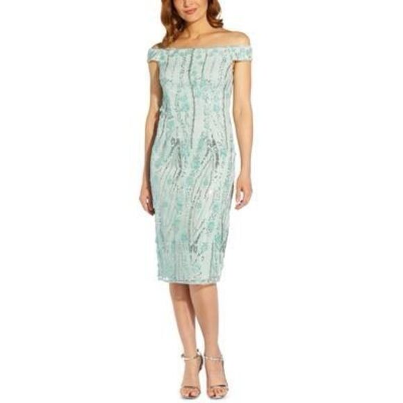 Adrianna Papell Petites Womens Sequined Knee-Length Cocktail and Party Dress Siz - Picture 1 of 3